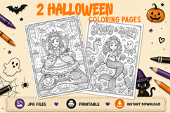 Cute Halloween coloring pages princess, ocean mermaid Product Image 1