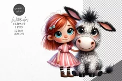 Whimsical clipart, Whimsical donkey and girl clipart Product Image 1