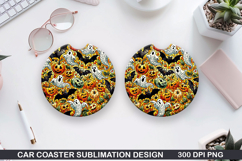 Ghost Car Coaster Sublimation| Halloween Coaster PNG Design Product Image 1