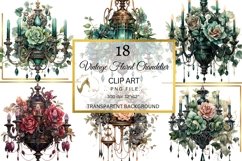 Vintage Floral Chandelier Clipart, Watercolor Chandelier PNG Product Image 2