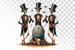 Retro Dancing Skeletons Tombstone Halloween PNG Product Image 1