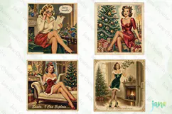Vintage Christmas Pin-up Stamp Clipart Product Image 1