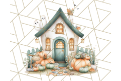 Watercolor Halloween Cottage Clipart, Ghosts &amp; Pumpkins Png Product Image 3