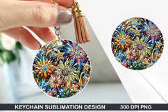 Flower Keychain Sublimation - Spring Keychain PNG Design Product Image 1