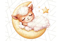 Sleeping Baby Animals PNG, Moon and Stars Nursery Clipart Product Image 3