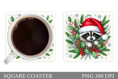 Christmas Raccoon Coaster. Christmas Coaster Sublimation Product Image 1