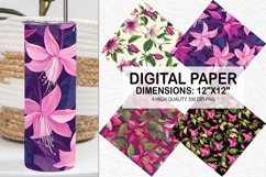 Fuchsia Flowers Pattern Digital Paper- Flowers Background Product Image 1