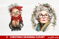 Christmas Grandma Clipart | Cute Holiday Granny PNG Illustra Product Image 1