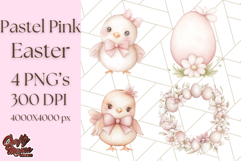 Pastel Pink Easter Bunny Egg and Flowers Clipart PNG Product Image 1