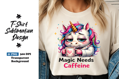 Magic Needs Caffeine Unicorn Clipart Sublimation PNG Product Image 1
