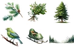 Watercolor Green Winter Clipart, Set of 23 Png Product Image 2