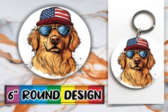 American Flag Dog Round Ornament - Keychain Sublimation Product Image 1