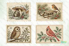 Vintage Winter Postage Stamp Clipart Product Image 1