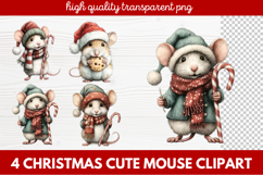 4 Christmas Cute Mouse Clipart | Adorable Holiday Mouse PNG Product Image 1