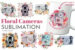 Floral Cameras Clipart, Watercolor Photography Sublimation Product Image 1