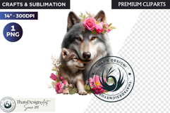 Floral Wolf Fantasy clipart, Botanical Wildlife Graphics PNG Product Image 1