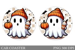 Cute Ghost Car Coaster. Cute Halloween Car Coaster Product Image 1