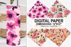 Pink Retro Flowers Digital Paper - Flowers Background Product Image 1