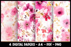 4 Digital Papers Vintage Pink Flowers I Planner Pages A4 Product Image 1