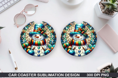 Snowman Car Coaster Sublimation| Christmas Coaster PNG Product Image 1