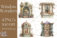 Cozy Christmas Village Window Clipart PNG for Crafts Product Image 1