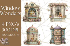 Cozy Christmas Village Window Clipart PNG for Crafts Product Image 1