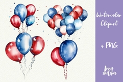 4th of July PNG Balloons Watercolor Clipart American flag Product Image 2