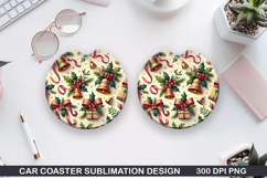 Christmas Bells Car Coaster Sublimation PNG, Festive Coaster Product Image 1