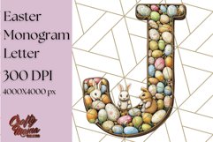 Easter Letter J Clipart, Bunny Alphabet PNG, Egg Monogram Product Image 1