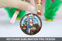 Bunny Round Keychain, Bunny Flowers Keychain Design Product Image 1