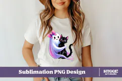 Coquette Halloween Ghost Black Cat PNG DTF Sublimation Product Image 2