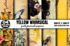 Yellow Whimsical Junk Journal Paper Bundle PNG Product Image 11