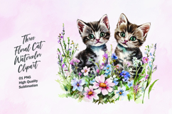 Three cute floral cat watercolor clipart Product Image 1