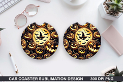 Pumpkins Car Coaster Sublimation| Halloween Coaster PNG Product Image 1