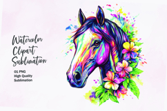 Horse head with flowers watercolor clipart sublimation Product Image 1