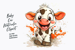 Cute Baby Cow Watercolor Clipart PNG Product Image 1