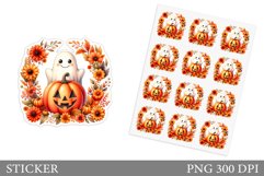 Cute Ghost Sticker Template. Cute Halloween Sticker Design Product Image 1