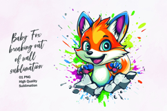 Cute baby fox breaking out of wall clipart sublimation Product Image 1