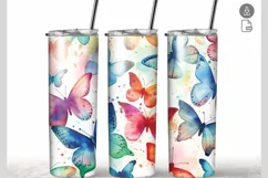 Rainbow Butterfly Watercolor 20 oz Tumbler Wrap Sublimation Product Image 1