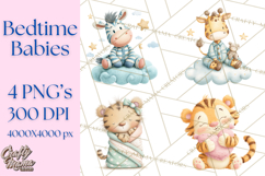 Baby Bedtime Animal Clipart PNG for Nursery Product Image 1