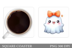 Cute Ghost Coaster Design. Halloween Sublimation Product Image 1