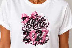 Hello 2027 Pink Black Bow PNG, Happy New Year 2027 Product Image 3
