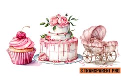 Watercolor Pink Baby Shower Clipart , PNG Product Image 1