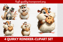4 Quirky Reindeer Clipart Set | Fun Holiday Reindeer PNG Product Image 1
