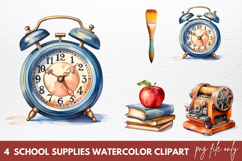 School Supplies Watercolor Clipart, Back to School Clipart Product Image 1