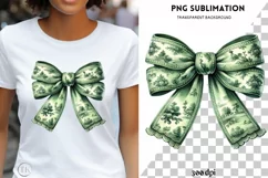 Green Coquette Bow PNG | Grandmillennial Watercolor & Toile Product Image 1