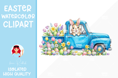Cute Bunny in Vintage Truck with Spring Flowers,Easter PNG Product Image 6