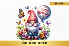 watercolor cute gnome clipart, birthday gnome sublimation Product Image 1