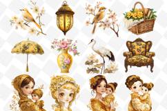 Yellow Chinoiserie Mothers Day Clipart - Set of 39 Png Bundl Product Image 2