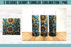 Tooled Leather Flowers Blue Gold Tumbler Sublimation PNG Product Image 3